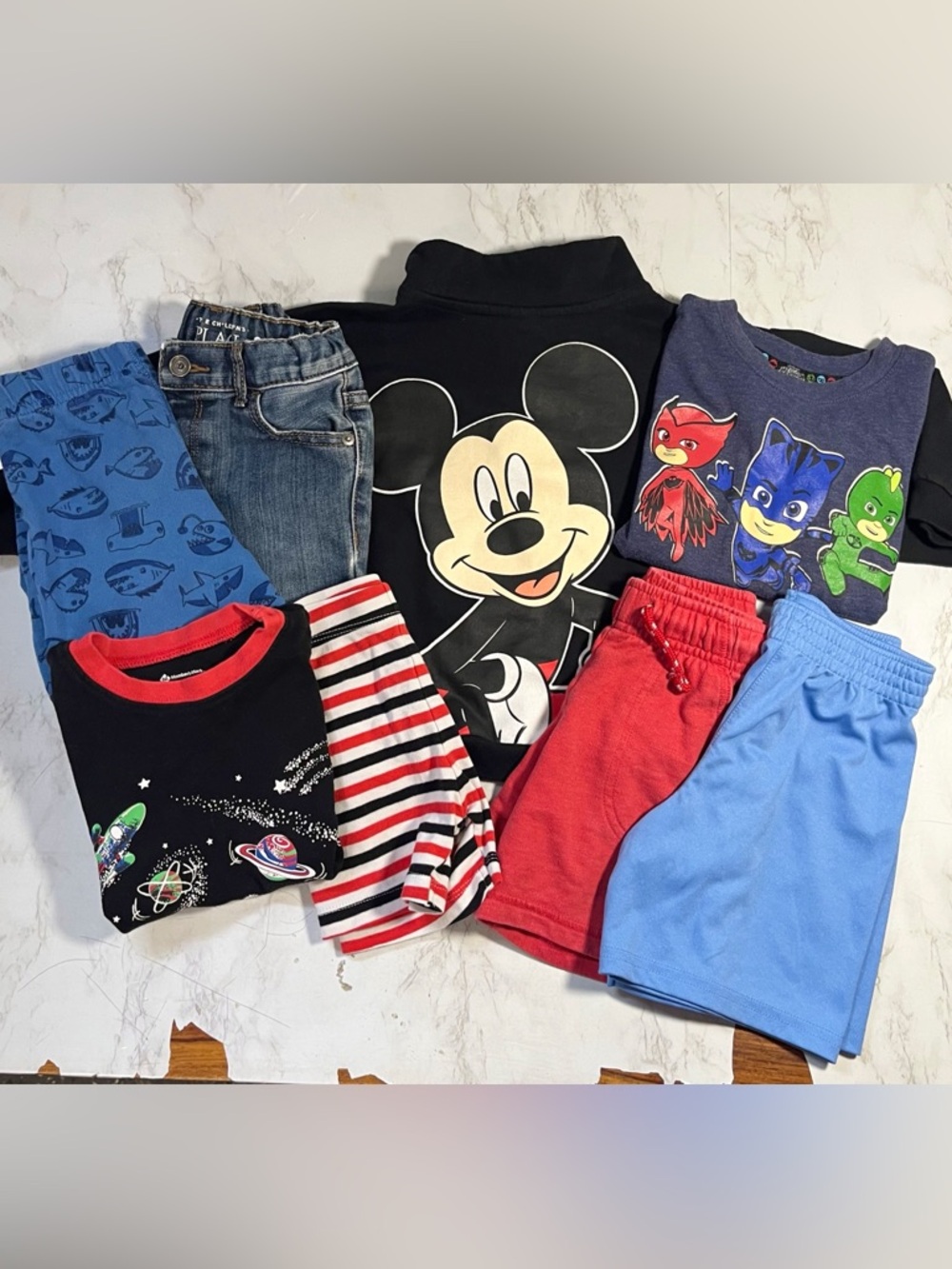 Boys 3T Clothing Bundle Mickey PJ Masks Shorts Jeans Pajamas